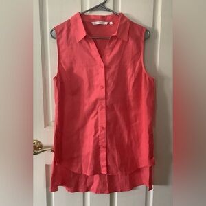 Coral Sleeveless Button Down Shirt